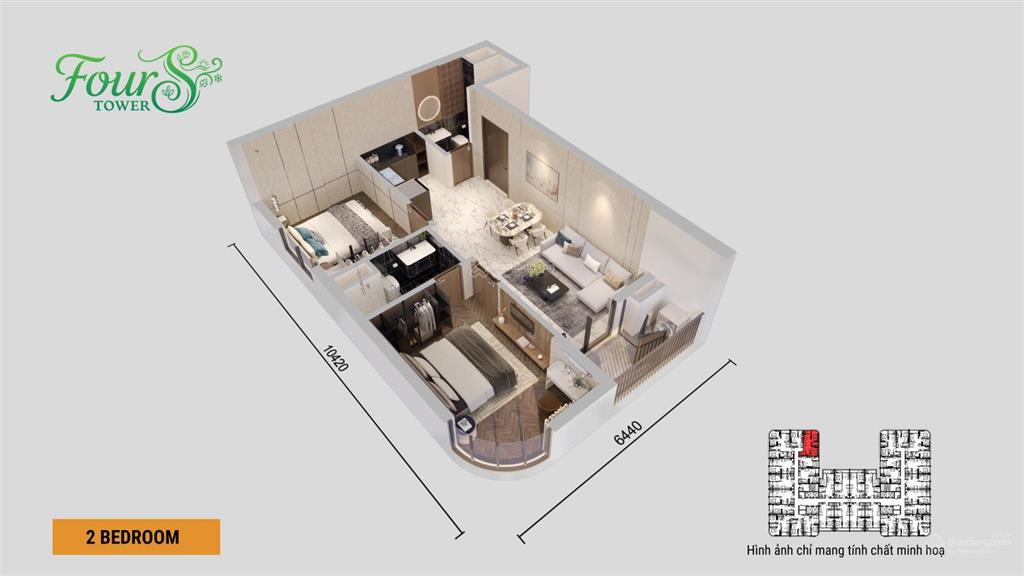 Bán căn hộ fours tower 2pn, 58,7m2, hướng đông bắc, view sông, sunneva, tt nhanh chỉ còn 3.59 tỷ