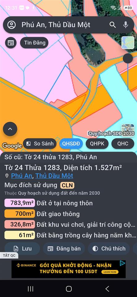 Bán đất mặt tiền sông 1.527m2 tại phú an, bình dương
