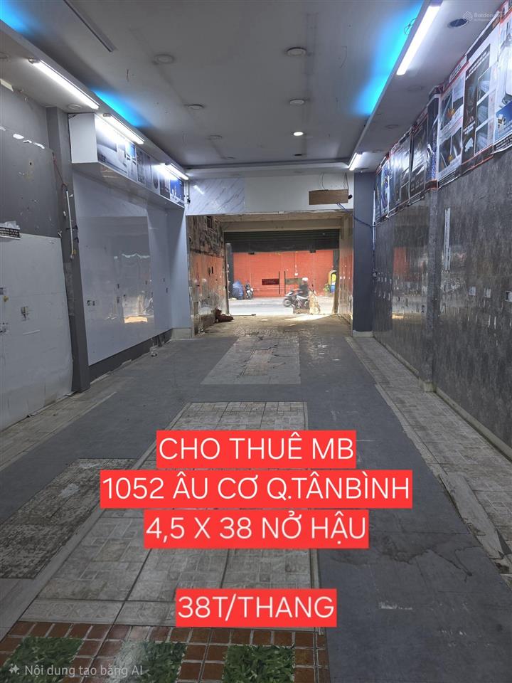 Cho thuê nhà nguyên căn  1052 âu cơ q, tân bình. ngang 4,5 x 38 trống suốt
