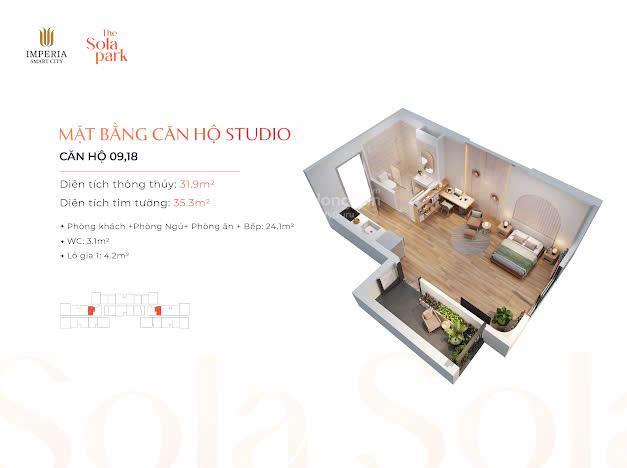 Chính chủ bán nhanh căn 1n+47m3.5 tỷ g6 the sola park trong kđt vinhomes smart city