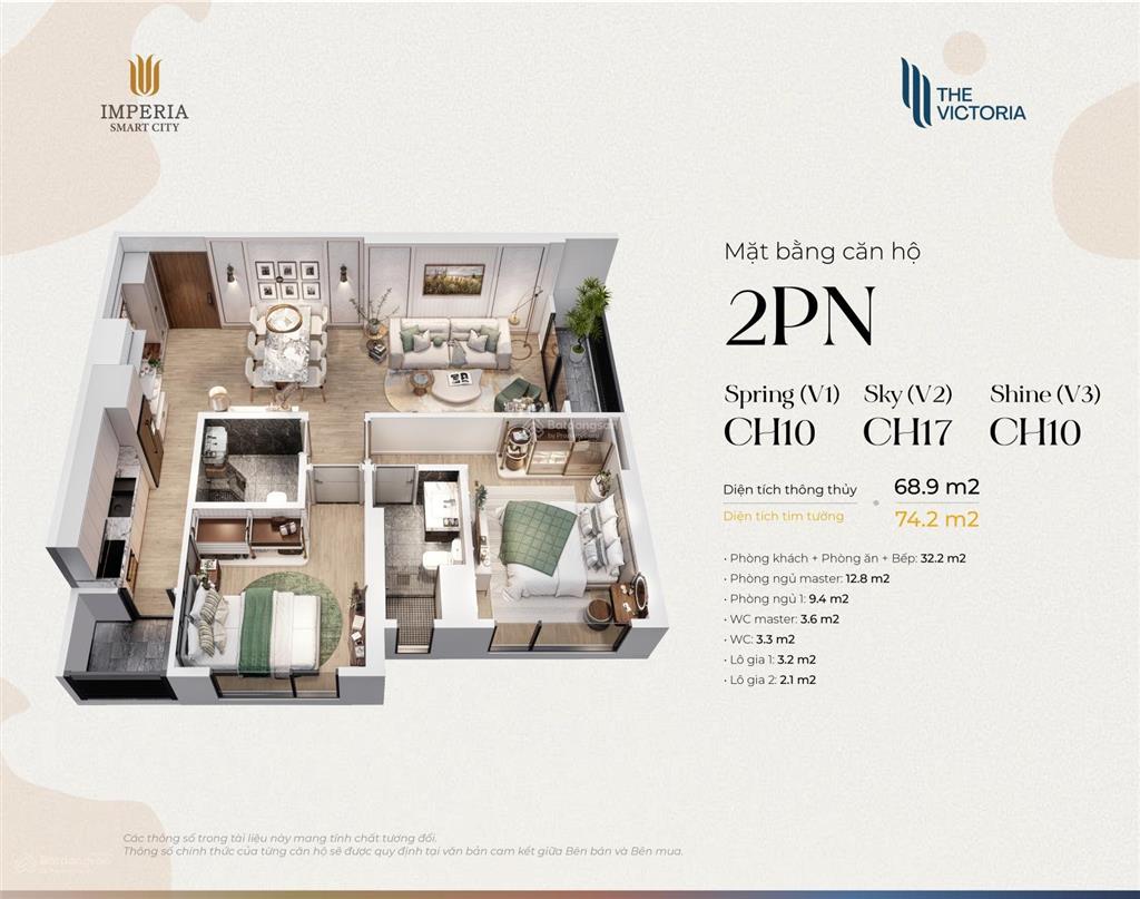 Bán cắt lỗ 500 triệu 2pn  69m2 vic  4,7 tỷ v2 trục 17 hướng đn căn góc tòa victoria