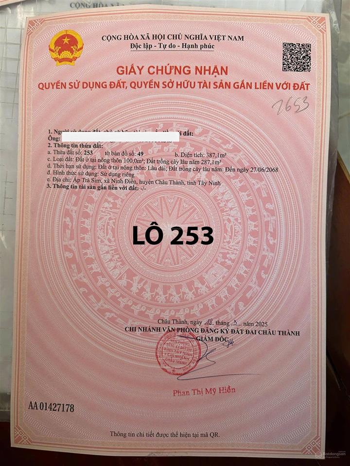 Chinh chu bán đất 780 trieu 2 lô đat liền kề mặt tiền tinh lộ 796 ninh điền châu thành tây ninh