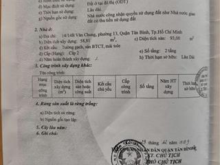 Chính chủ bán nhà 14/14b văn chung, p13, tân bình, khu k200, hẻm xe hơi thông, 9 tỷ 500 triệu