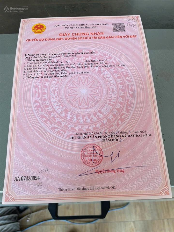 Bán đất 490m2 tại xã tóc tiên, 2,2 tỷ, giá cực chất