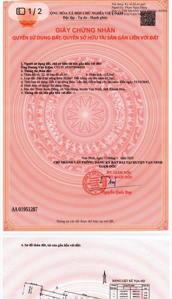 Chính chủ bán gấp lô đất đẹp giá tốt vạn hưng  vạn ninh