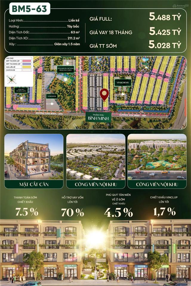 Em mạnh 0842 006 *** bán căn liền kề giá 4,85 tỷ xây thô 4 tầng dự án vin dương kinh hướng đn dt 63m2