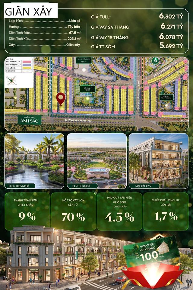 Bán th8 giãn xây 67,5m2 giá vay nh 6 tỷ tại vinhomes dương kinh,  0842 006 ***