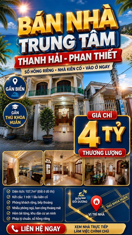 Bán nhà 2 tầng gần biển trung tâm thanh hải, tp phan thiết