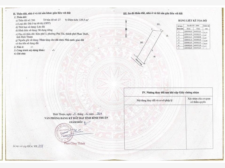 Bán 129,5m2 thổ cư trung tâm phan thiết giá chỉ 1,750 tỷ, tặng dãy trọ hoạt động tốt