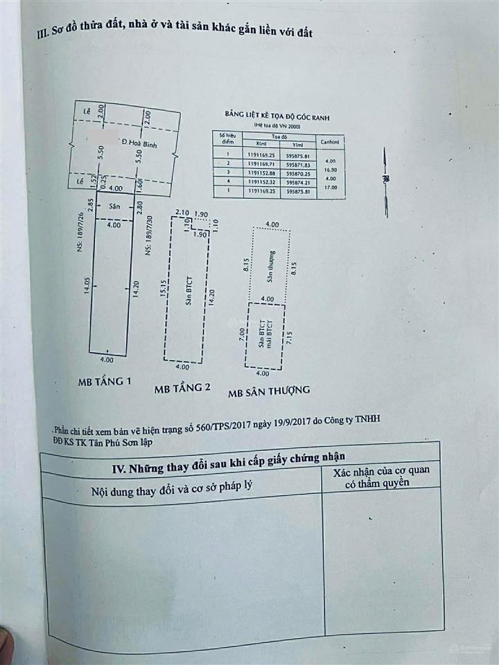 189/ hòa bình 68m2, 3 tầng, dt 4 x 17, giá 7.65 tỷ