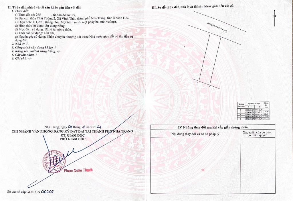 BÁN LÔ ĐẤT THÁI THÔNG , VĨNH THÁI .DT 111,2m2 , FULL ĐẤT ODT . GIÁ 3,95 TỶ