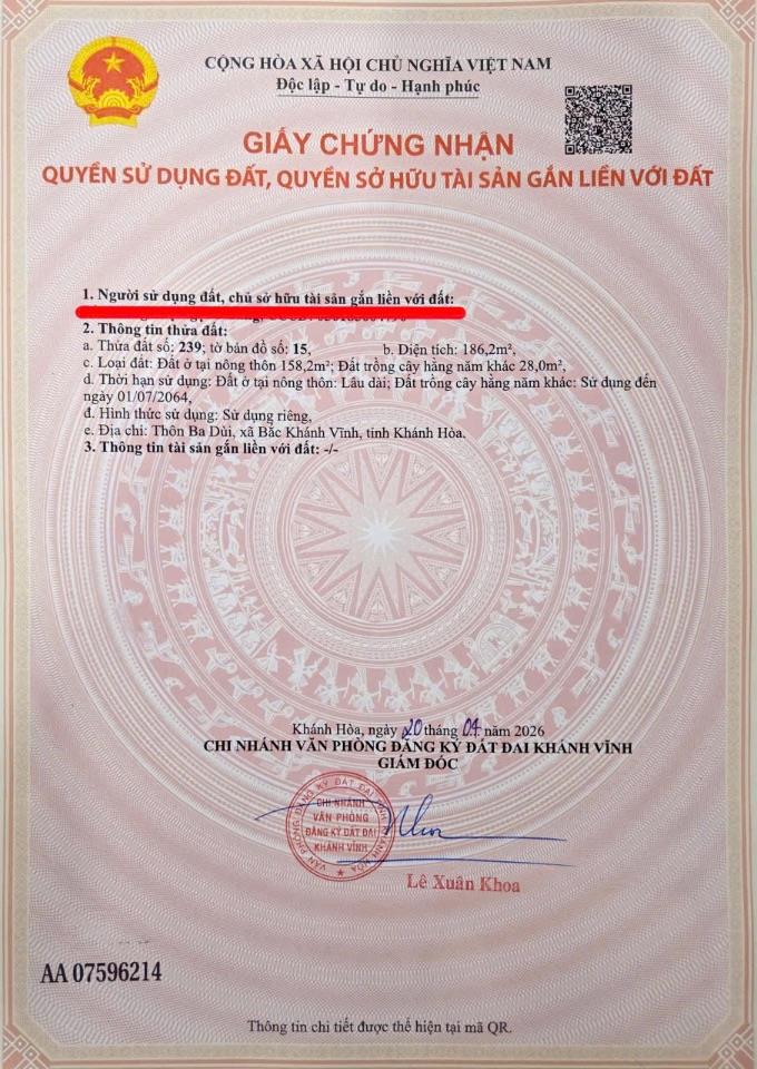 BÁN LÔ ĐẤT GIÁ CỰC RẺ Ở KHÁNH BÌNH , KHÁNH VĨNH . CHỈ 199 TRIỆU VỚI DT 186m2 CÓ THỔ CƯ