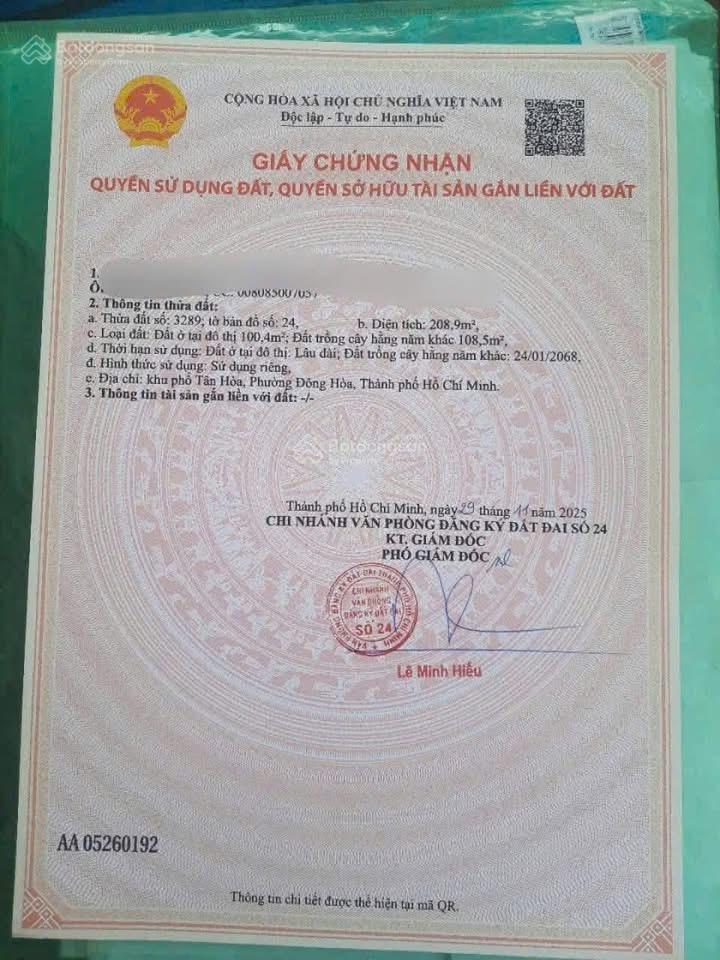 Bán đất tại đường ống nước, 9tỷ, 208m2, dĩ an, bình dương. gần ktx b làng đhqg