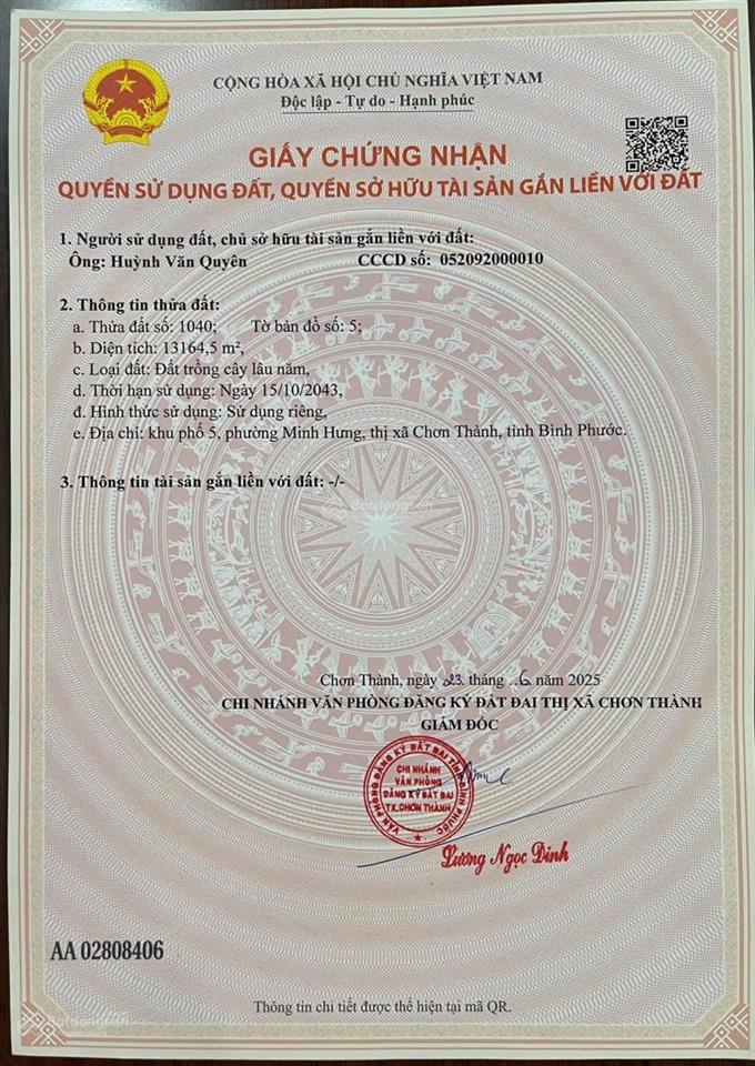 Đất bình phước 13164 m2, sổ hồng đầy đủ