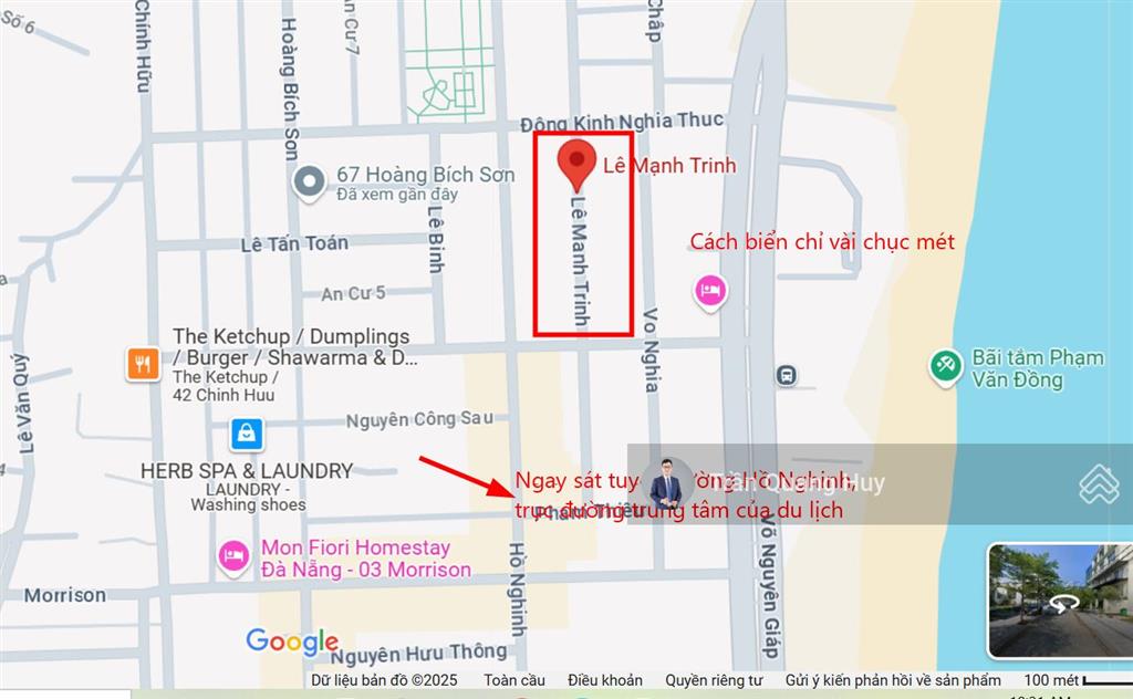 Bán lô đất lê mạnh trinh giao trục thông biển đông kinh nghĩa thục, dt 103m2, ngang 5m rất gần biển