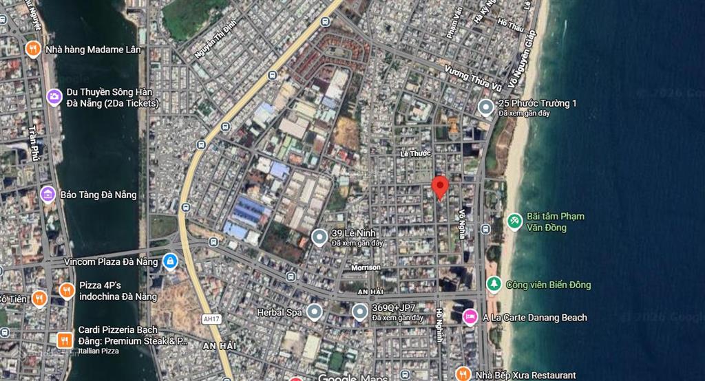 Bán lô mt 105 hồ nghinh  đối diện công viên hồ nghinh, ra biển chỉ 200m, làm việc chính chủ..