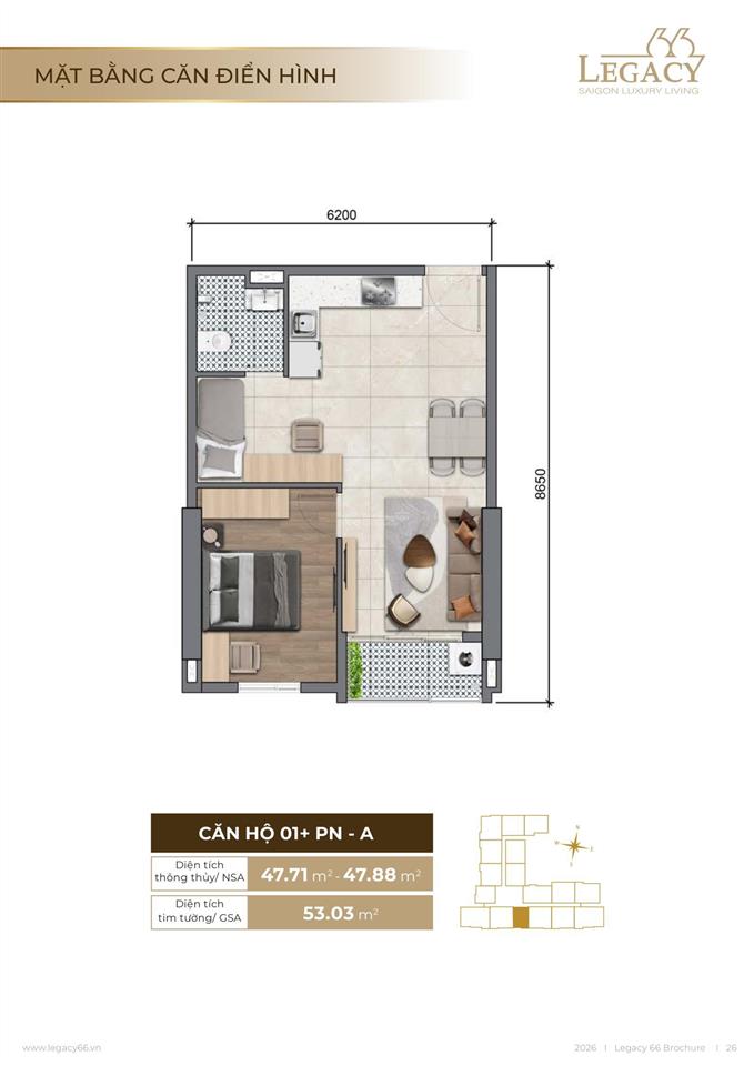 Căn hộ hạng sang tại quận 5  legacy 66 chỉ có 42 căn 1pn đang đợi chủ nhân