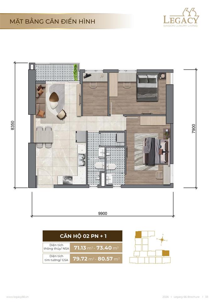 Bán căn hộ legacy 66 quận 5  căn 2pn+1 đa năng  thiết kế boutique luxury  giá gốc cđt