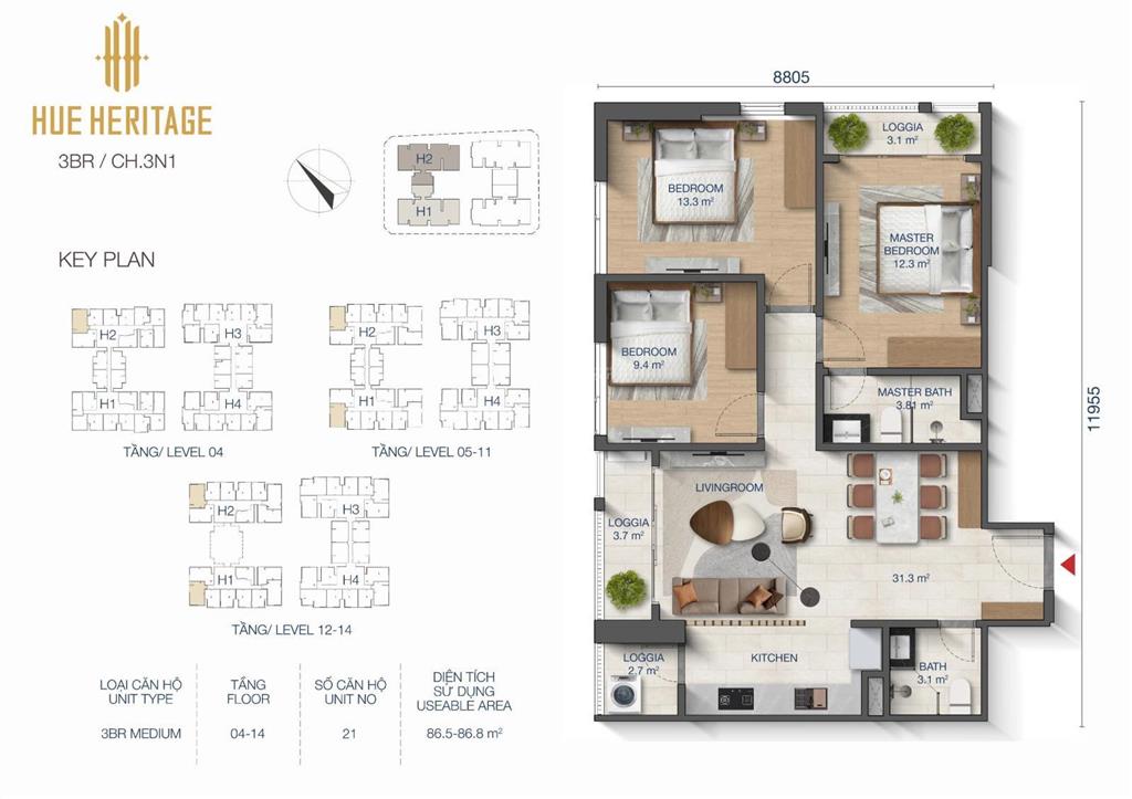 Giỏ hàng căn hộ cao cấp 3pn đặc biệt, chiết khấu lớn, hỗ trợ vay lên tới 85%  dự án huế heritage