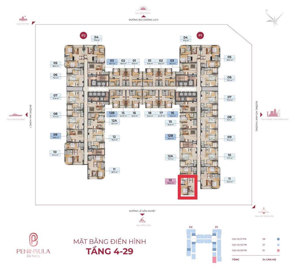 Hot!!! giỏ hàng penhouse tầng 30 view trực diện sông hàn mới ra mắt, độc quyền cđt dự án peninsula