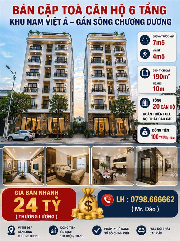 Toà căn hộ lô đôi ngang 10m 6 tầng cực đẹp , full nội thất dòng tiền cao , chủ cần bán nhanh