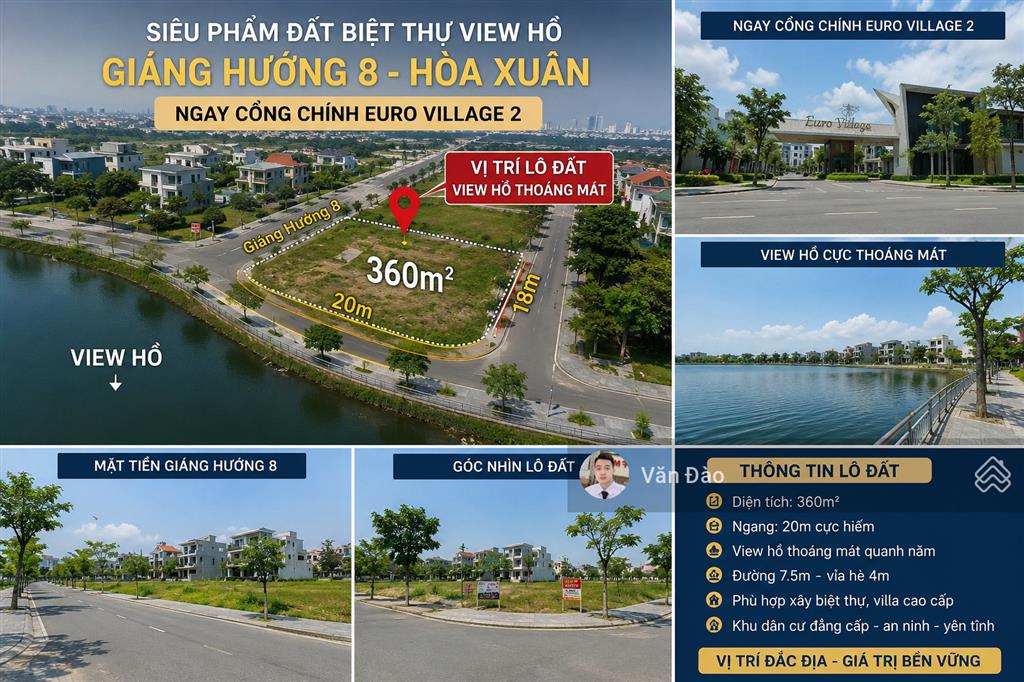 Siêu phẩm đất biệt thự view hồ ngay cổng euro village 2 | ngang 20m hiếm có