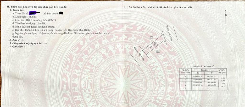 Bán đất phân lô xã vũ lăng, tiền hải, thái bình