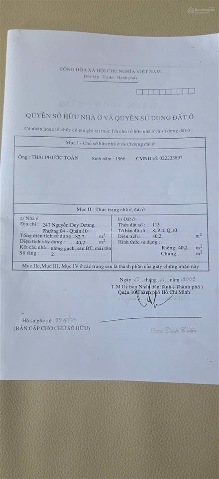 Bán nhà mặt tiền 247 nguyễn duy dương quận 10  6 tầng hoàn công  dòng tiền 50 triệu/tháng