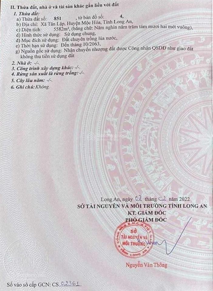 Bán đất tại đường 819, tân lập, mộc hóa, 11 tỷ vnd, 5582 m2, chỉ với giá tốt