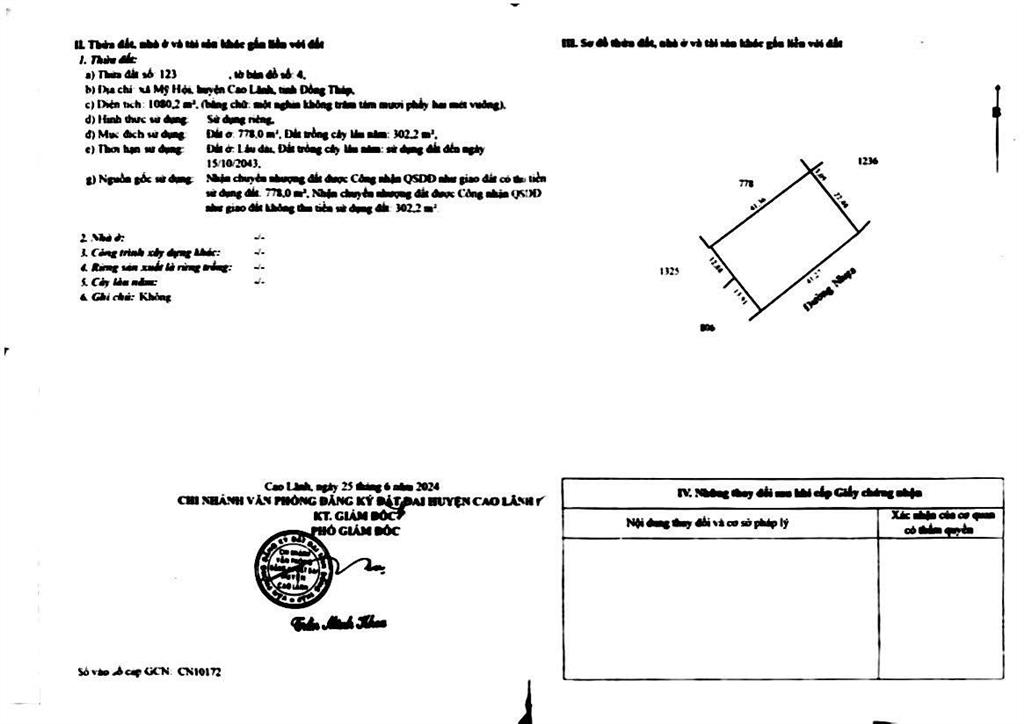 Bán đất tại mỹ hội, huyện cao lãnh, đồng tháp, giá cực chất 7 tỷ, 1080.2m2 có 778m2 thổ cư