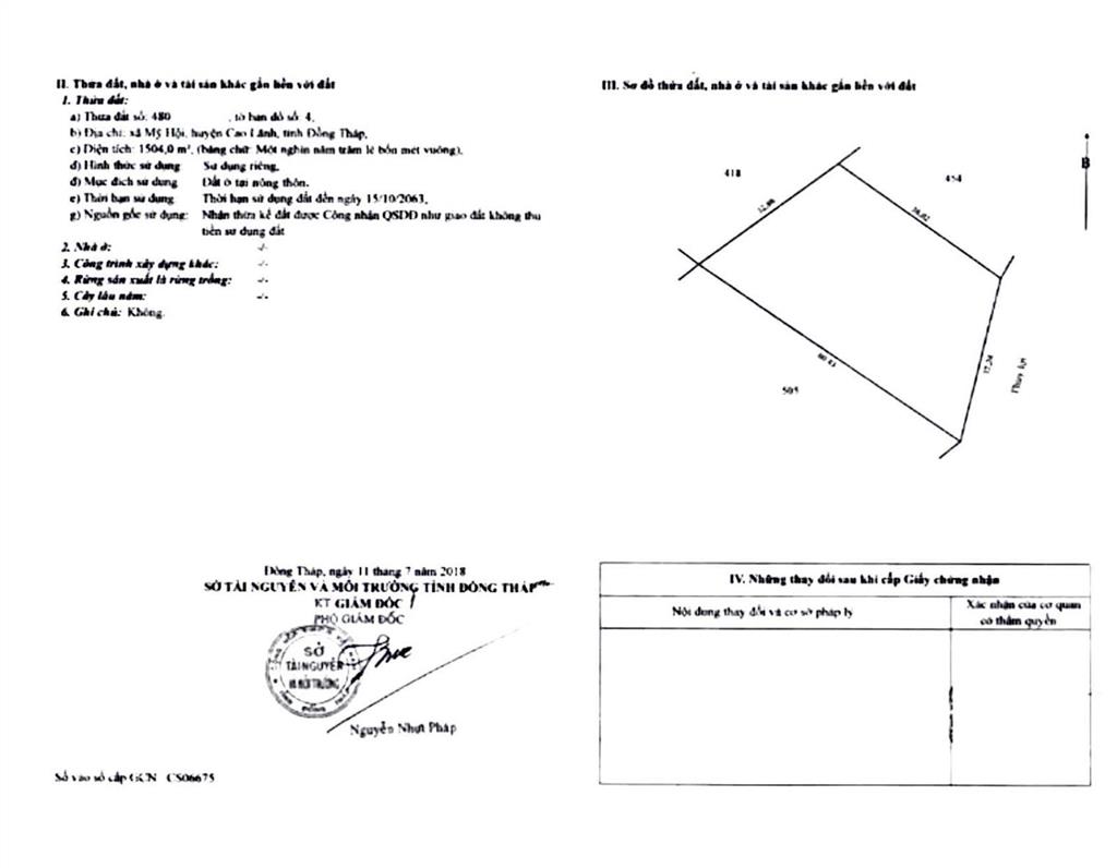Bán đất tại mỹ hội, 10,8 tỷ, 1504 m2 tc, huyện cao lãnh, đồng tháp