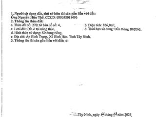 Bán đất giá cực chất tại xã bình hòa trung, 5,5 tỷ, 995 m2 tc