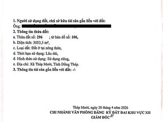 Bán đất tại xã mỹ hòa, tháp mười, đồng tháp, 16 tỷ, 3053.5 m2