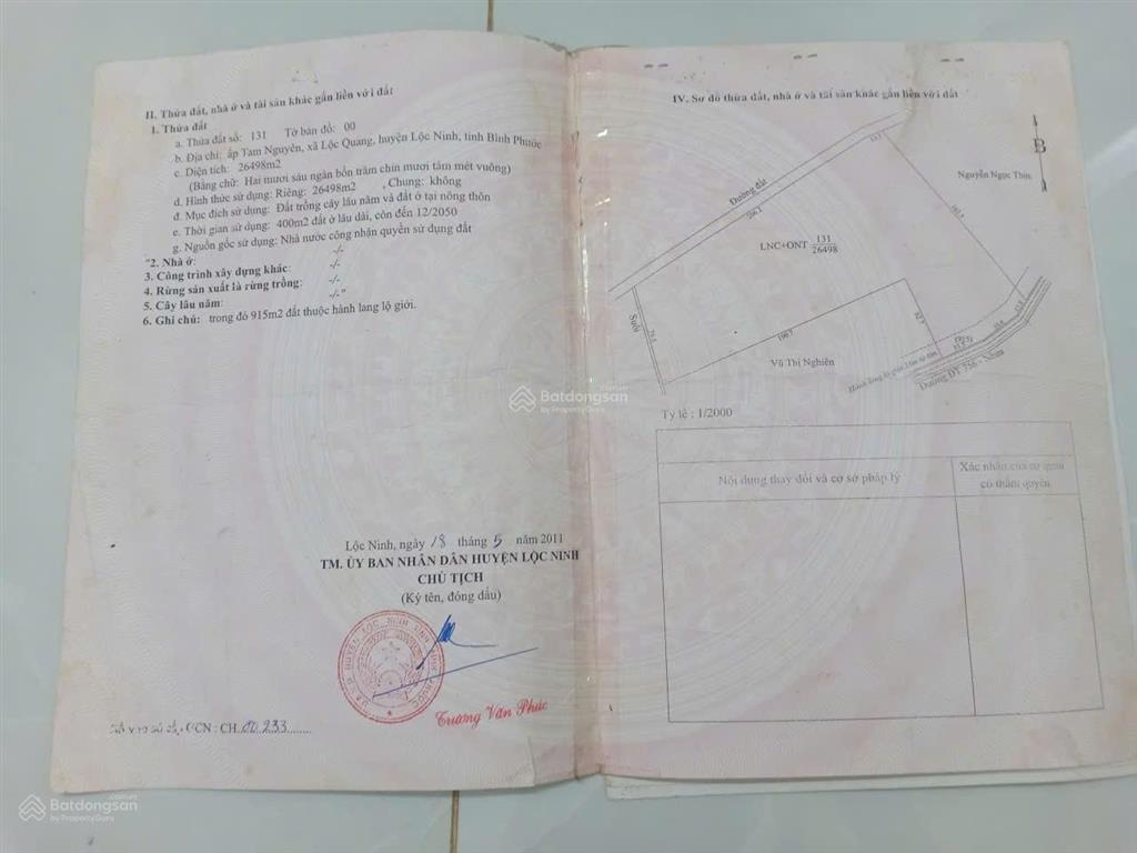 Bán đất đẹp tại đt 756, lộc quang, lộc ninh, 42 tỷ, 26498 m2, nhiều tiện ích, chính chủ