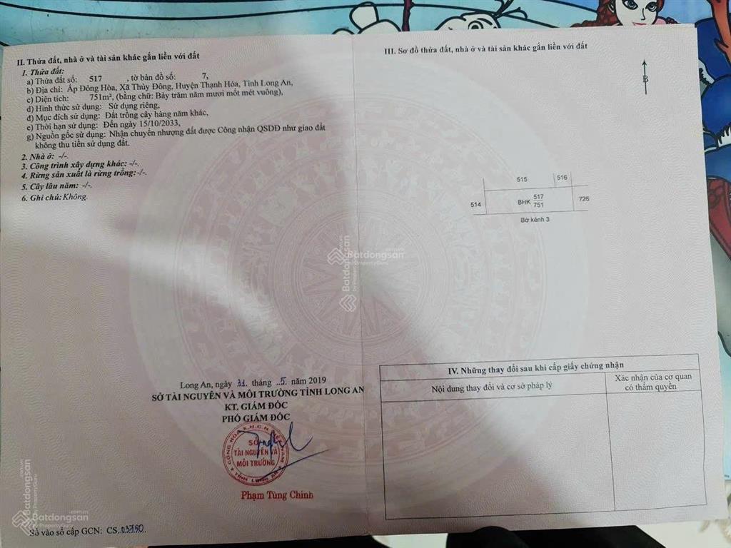 Bán đất đường nhựa nhánh ql62, thủy đông, thạnh hóa, long an