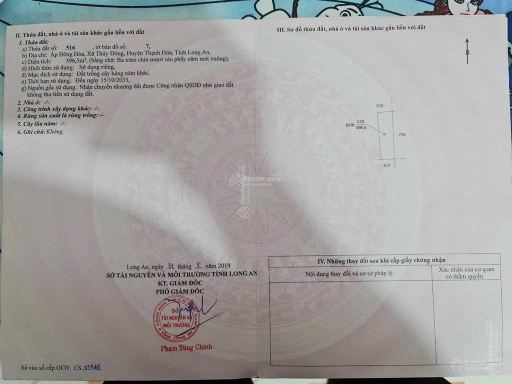 Bán đất đường nhựa nhánh ql62, thủy đông, thạnh hóa, long an