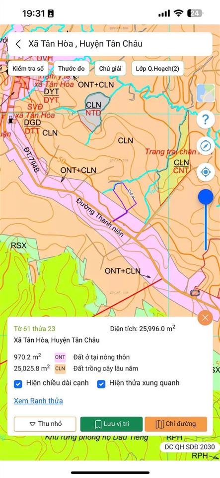 Bán đất làm kho xưởng tại xã tân hòa, tân châu, 42 tỷ, 18024 m2 có 9800 skc đã đăng ký
