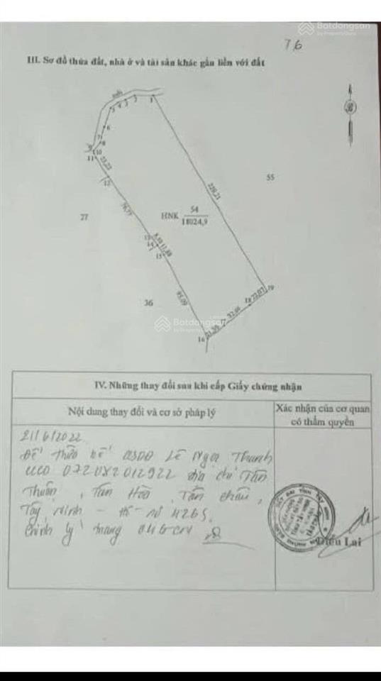 Bán đất làm kho xưởng tại xã tân hòa, tân châu, 42 tỷ, 18024 m2 có 9800 skc đã đăng ký
