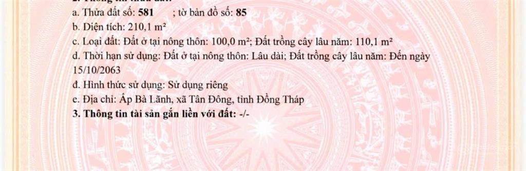 Bán đất tại tân tây, gò công đông, tiền giang, 400 triệu vnd, 210 m2 có 100tc, chính chủ hot!