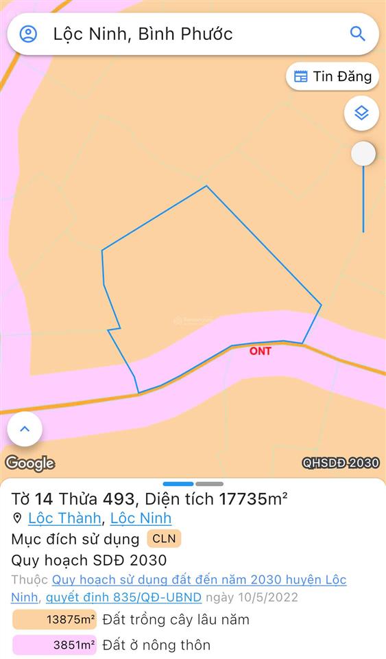 Bán đất đường nhánh quốc lộ 13, 28 tỷ, 17735 m2, view đẹp, lộc thành, lộc ninh, bình phước