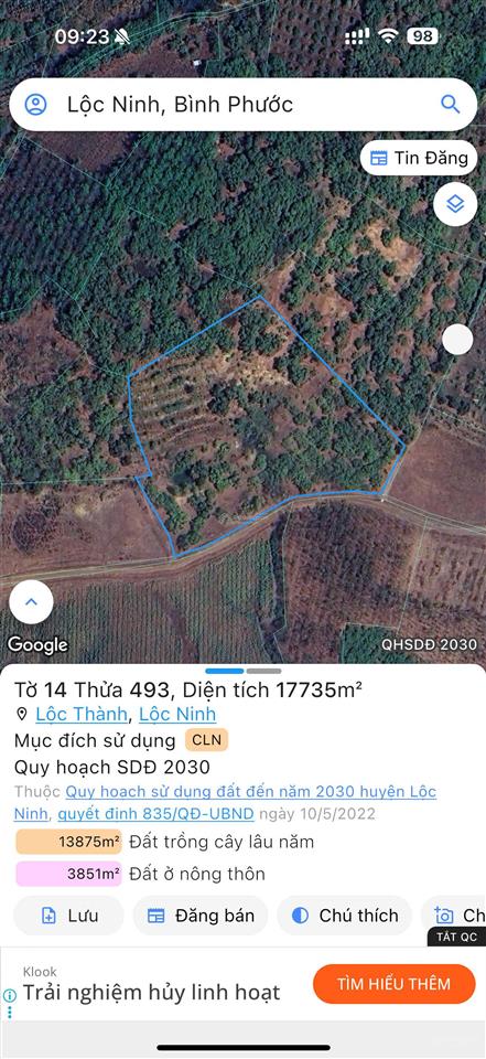 Bán đất đường nhánh quốc lộ 13, 28 tỷ, 17735 m2, view đẹp, lộc thành, lộc ninh, bình phước