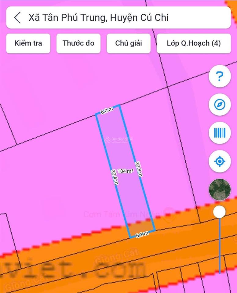 Cần bán đất mặt tiền đường giồng cát xã tân phú trung củ chi dt 184m có 156,7m thổ cư (6x30m) 2ty3