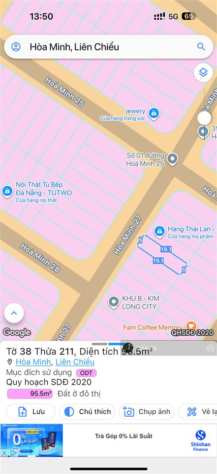 Lô đất mặt tiền đường hoà minh 27.