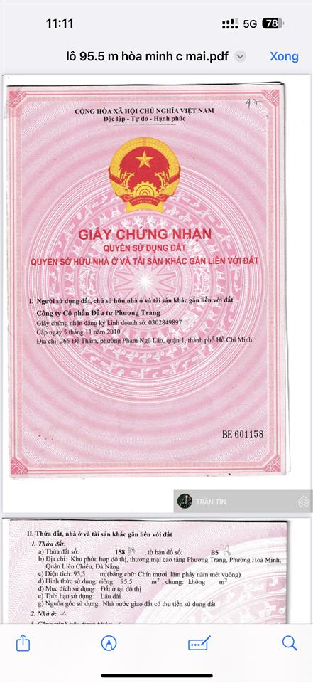 Lô đất mặt tiền đường hoà minh 27.