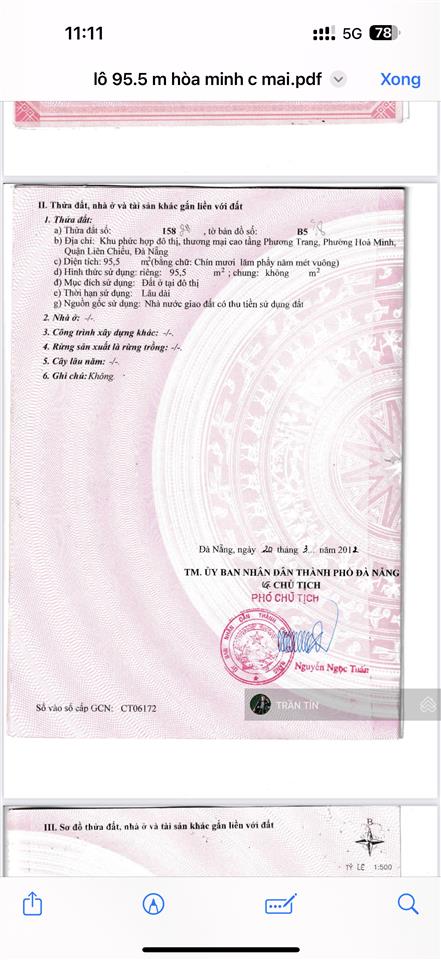 Lô đất mặt tiền đường hoà minh 27.