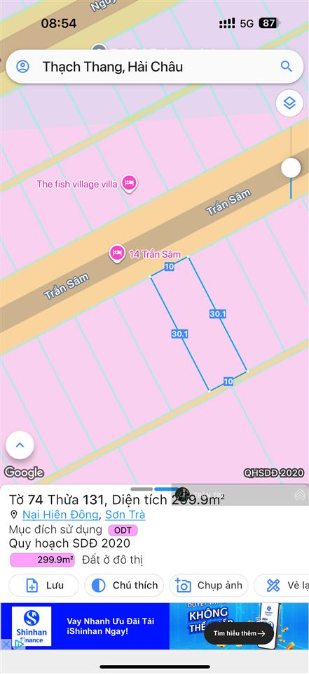 Lô đất mặt tiền đường trần sâm, ngay nhà hàng chân trời góc bể