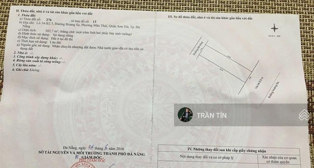 Cặp đất mặt tiền đường hoàng sa, đối diện bãi tắm mân thái.