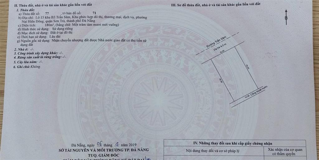 Lô đất mặt tiền đường trần sâm, ngay gần nhà hàng chân trời góc bể.