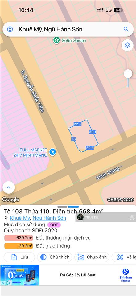 Lô đất góc 2 mặt tiền đường minh mạng & nguyễn khắc viện. diện tích 669m2. giá bán 55 tỷ