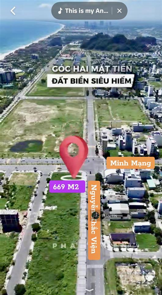 Lô đất góc 2 mặt tiền đường minh mạng & nguyễn khắc viện. diện tích 669m2. giá bán 55 tỷ